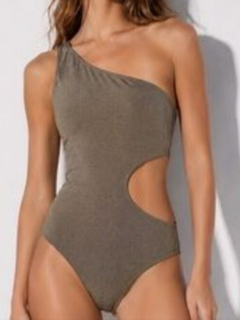 ZADIG & VOLTAIRE GOLD  ONE-PIECE ONE SHOULDER CUT-OUT BATHINGSUIT 42, US 10
